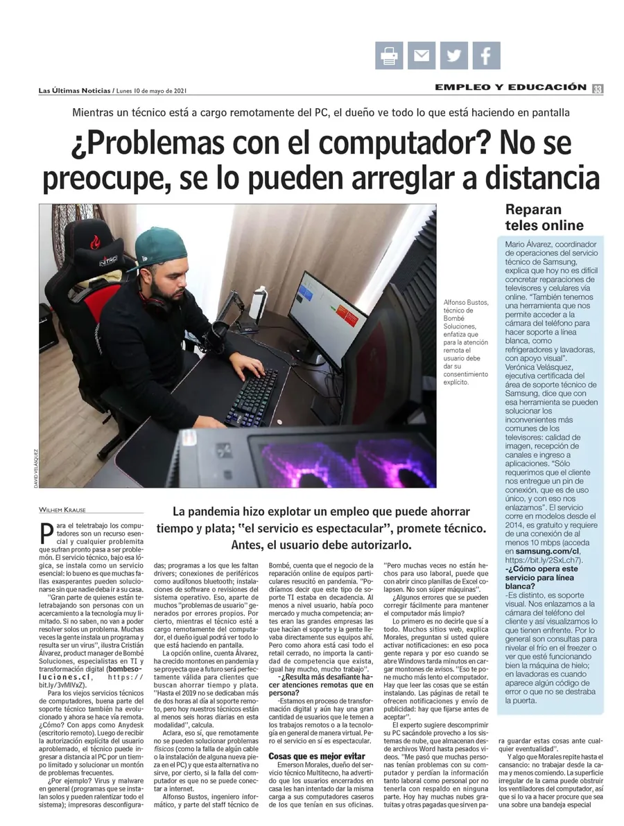 Nota de Las Últimas Noticias sobre Bombé